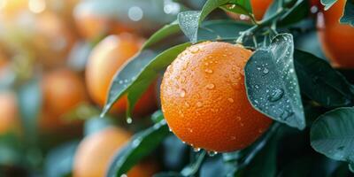 ai generado cerca arriba de naranja creciente en árbol foto