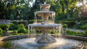 AI generated Water Fountain Surrounded by Trees photo