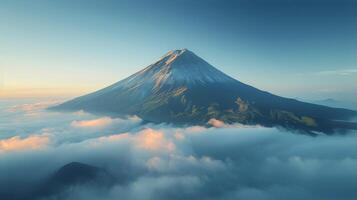 AI generated Cloud-covered Mountain With Foreground Trees photo