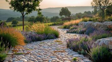 AI generated Garden With Rocks, Grass, and Tree photo