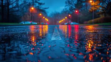 AI generated Urban Street With Water Puddle photo