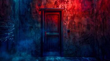 AI Generated Mysterious doorway with vibrant lighting photo