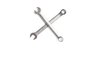 Set of 2 Boxed and Open-End Wrenches Cross Perpendicular on White Background photo