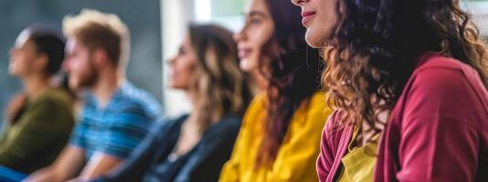 ai generado diverso grupo de personas asistiendo seminario foto