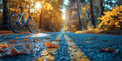 ai generado bicicleta estacionado en borde del camino foto