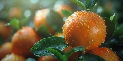 AI generated Close Up of Orange Growing on Tree photo