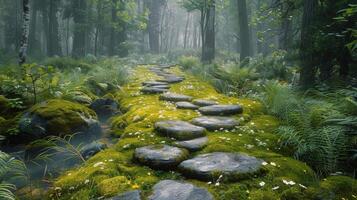 AI generated Path Cutting Through Lush Green Forest photo