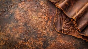 AI Generated High detailed brown leather texture with natural patterns and creases photo