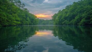 AI generated Body of Water Surrounded by Trees photo