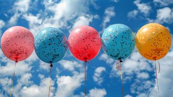 ai generado grupo de vistoso globos flotante en el aire foto