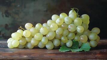 AI generated Bunch of Grapes on Wooden Table photo