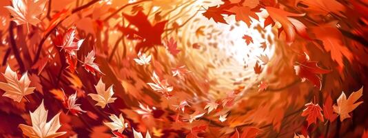 AI Generated Autumn whirlwind - red leaves in swirling motion photo