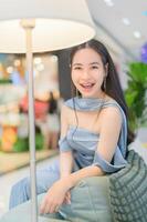 Portrait of a beautiful woman in a blue dress photo