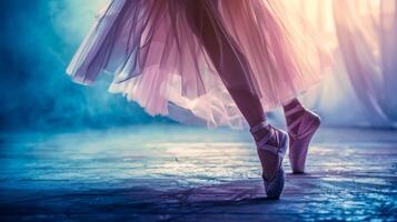 AI Generated Elegant ballet dancer's pointe on stage photo