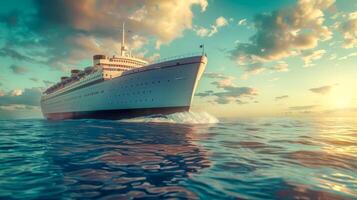 AI Generated Majestic ocean liner at sunset photo