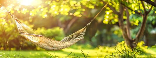 ai generado sereno verano hamaca en iluminado por el sol jardín foto