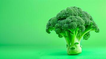 AI Generated Fresh green broccoli on vibrant green background photo