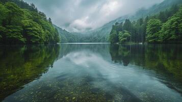 AI generated Body of Water Surrounded by Trees photo