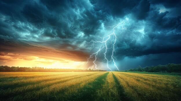 AI generated Sun Setting Over Wildflower Field photo