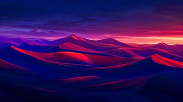 AI Generated Digital art of serene desert dunes under a vivid twilight sky photo