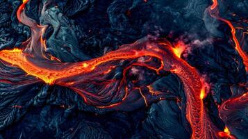 AI Generated Vibrant image capturing the intricate patterns of a flowing lava river photo