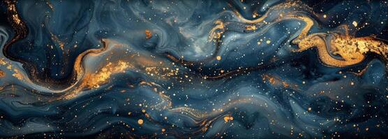 AI generated Abstract Painting Featuring Gold and Blue Colors photo