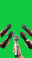AI generated hands holding mic with interview set vertical video template on green screen background