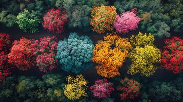 AI generated Diverse Trees in Forest Aerial View photo