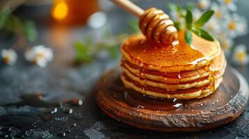 AI generated Stack of Pancakes With Honey photo