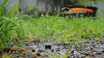 AI generated Sprinkle Spraying Water on Ground photo