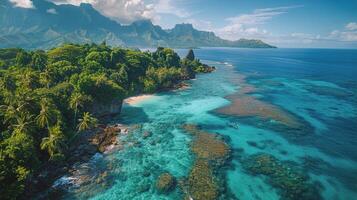 ai generado aéreo ver de tropical isla en el Oceano foto