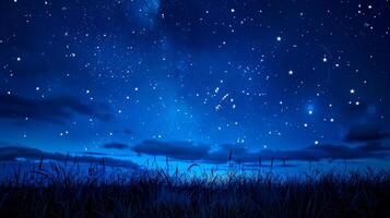 AI Generated Enchanting starry night sky over grass field photo