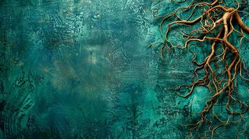 AI Generated Abstract copper veins on textured turquoise background photo