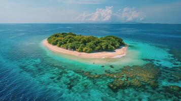 ai generado pequeño isla en el medio de el Oceano foto