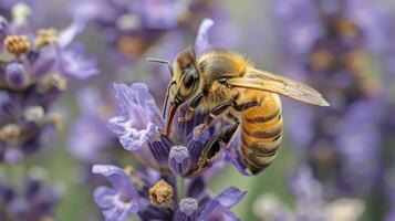 AI generated Bee Feeding on Purple Flower photo