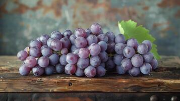 AI generated Bunch of Grapes on Wooden Table photo