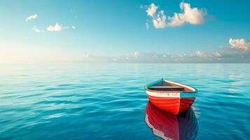 AI Generated Serene seascape with lonely boat photo