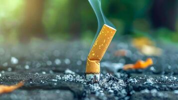 AI Generated Extinguished cigarette butt on asphalt photo