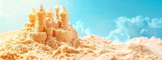 AI Generated Majestic sandcastle on sunny beach photo