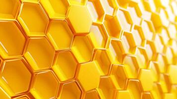 AI Generated Close-up image of a seamless and shiny golden honeycomb structure photo