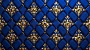 AI Generated Luxurious royal blue and gold wallpaper design photo