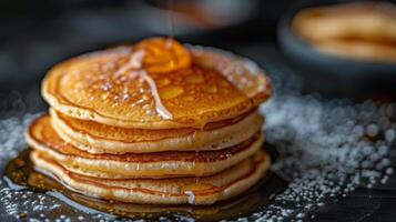 AI generated Stack of Pancakes on Wooden Table photo