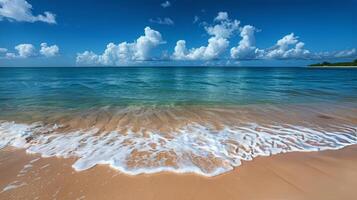 AI generated Sandy Beach With Waves Rolling Onto Shore photo