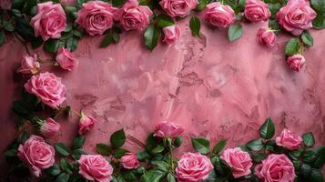 AI generated Pink Roses Arranged on Pink Wall photo