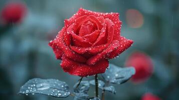 AI generated Red Rose With Water Droplets photo