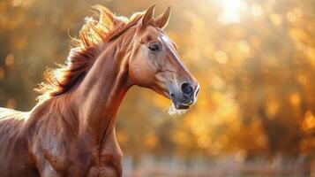 AI generated Horse Running Through Field of Leaves photo