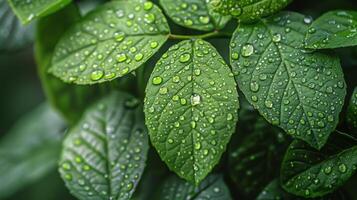 AI generated Green Leaf With Water Droplets photo