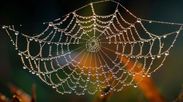 AI generated Spider Web Covered in Water Droplets photo
