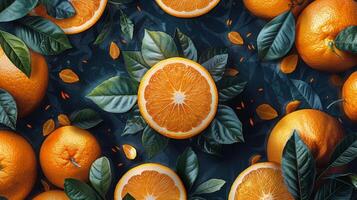 AI generated Group of Oranges on Green Leaves photo