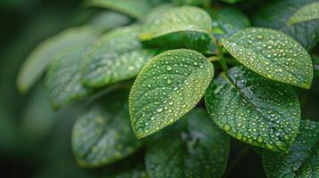 AI generated Green Leaf With Water Droplets photo